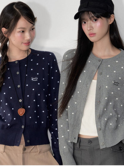 Polka Dot Jacquard Knit Cardigan