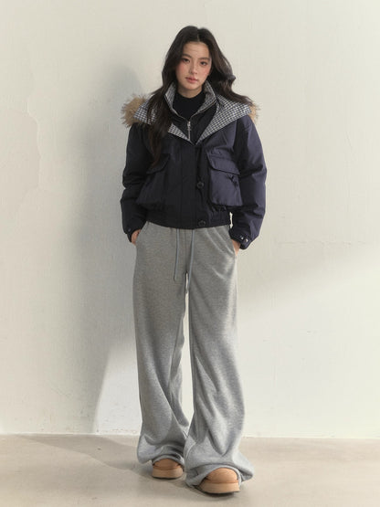 Glacier Blue &amp; Navy Plaid Panel Down Jacket