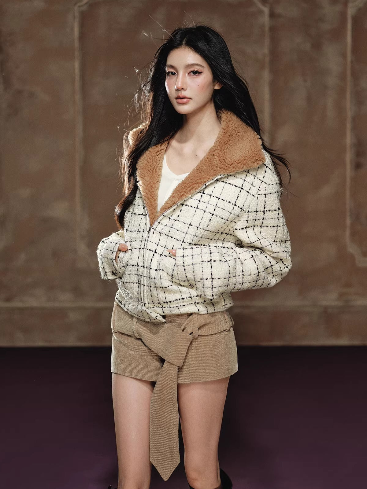 Corduroy Low-Rise Wide Belt Mini Skirt