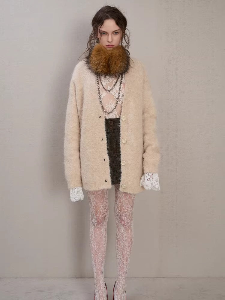 Layered Ribbed Lace-Trim Crewneck T-Shirt