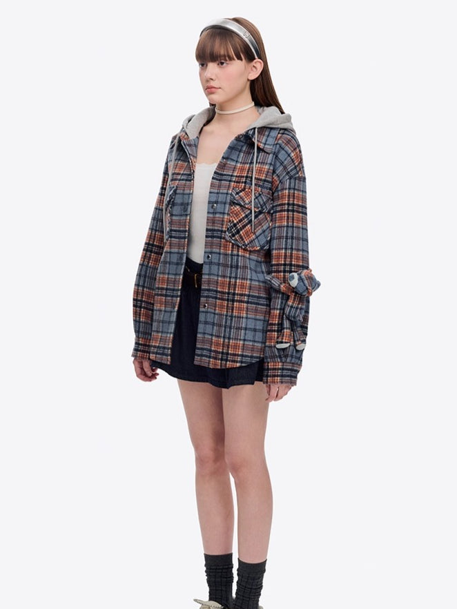 Plaid Hooded Retro Overshirt Jacket