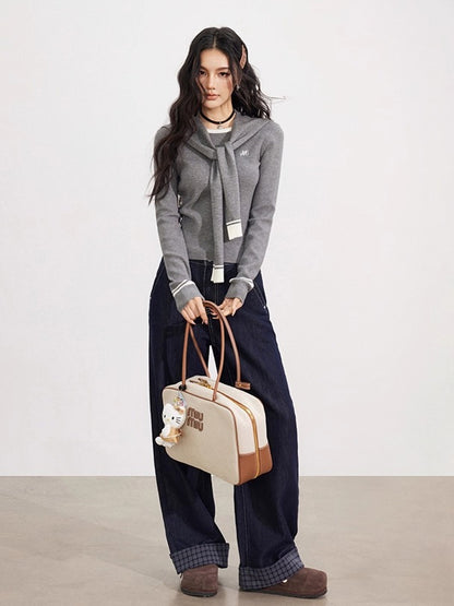 Knit Cape Two-Piece Blouse