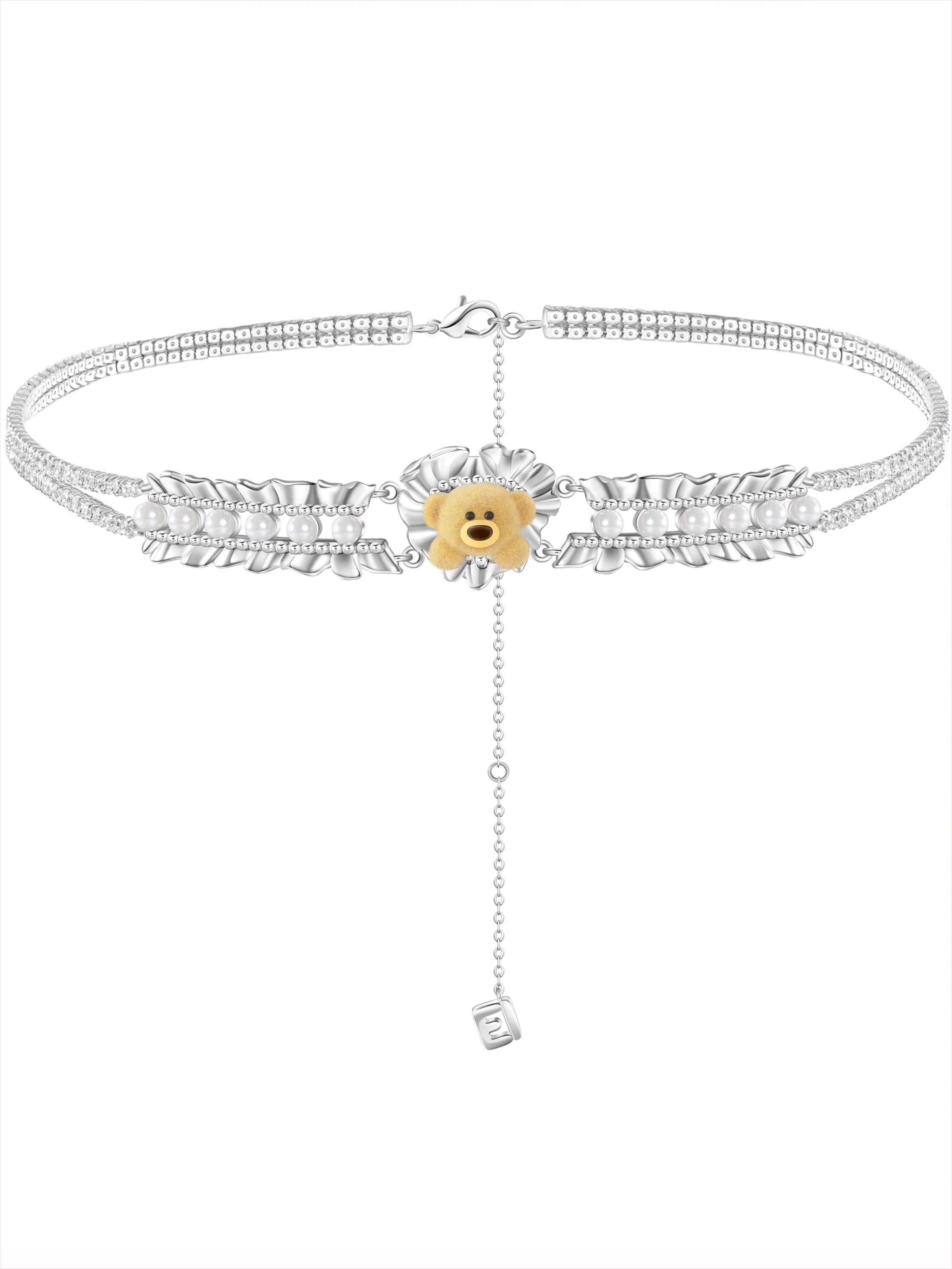 Heart-Trim Pearl Velvet Pendant Necklace