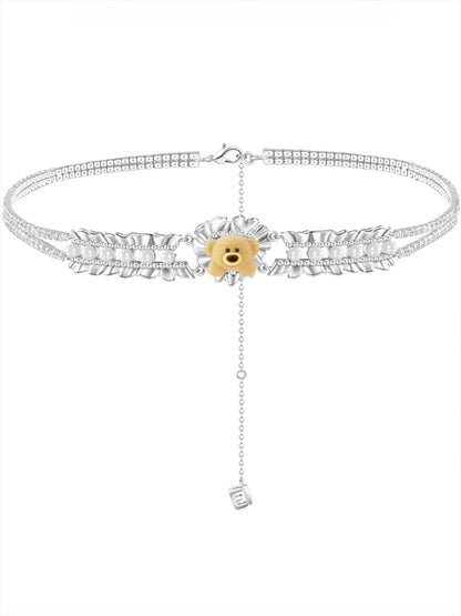 Heart-Trim Pearl Velvet Pendant Necklace