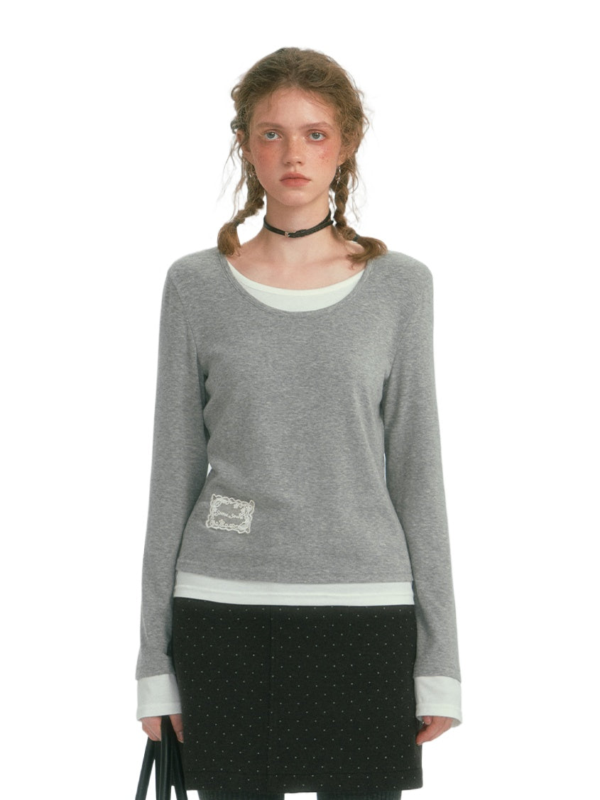 Faux Two-Piece Fleece T-Shirt