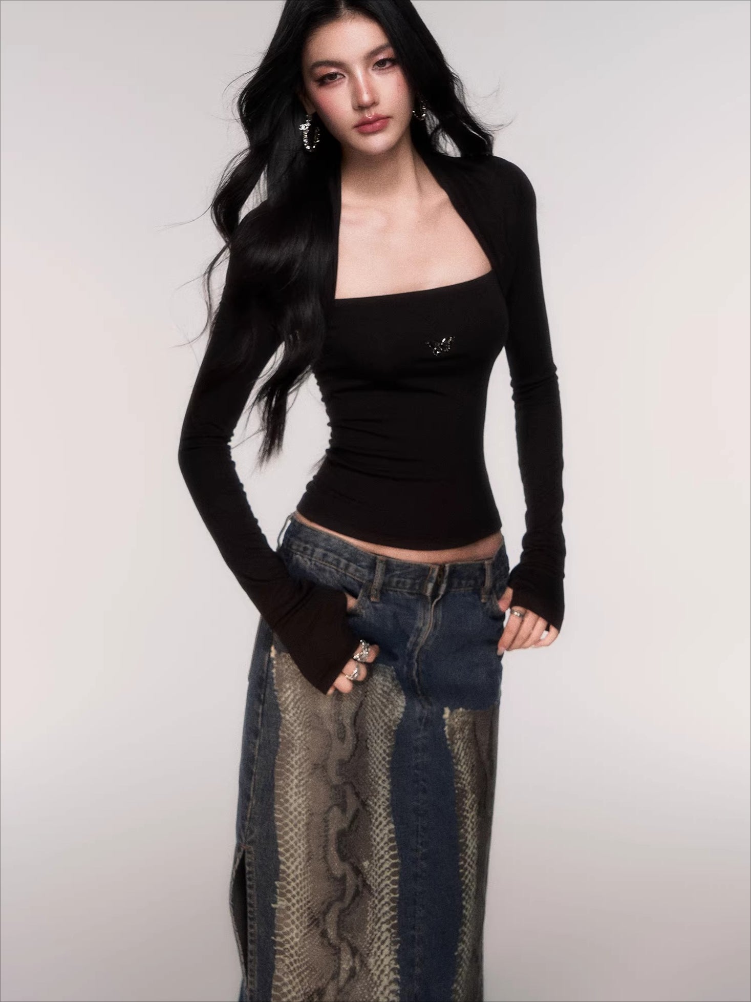 Sleeve-Detail Slim-Fit Knit Crewneck