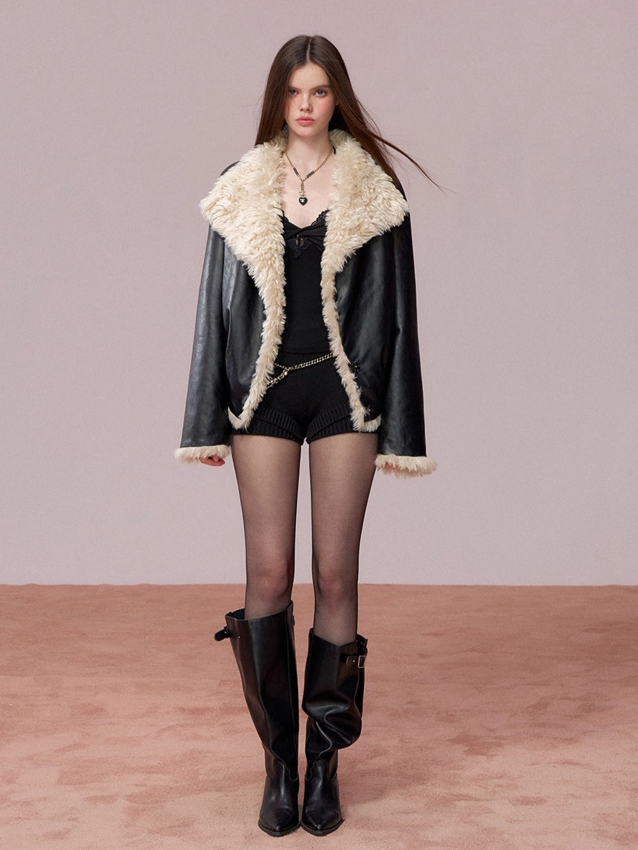 Reversible Faux Fur &amp; PU Leather Jacket
