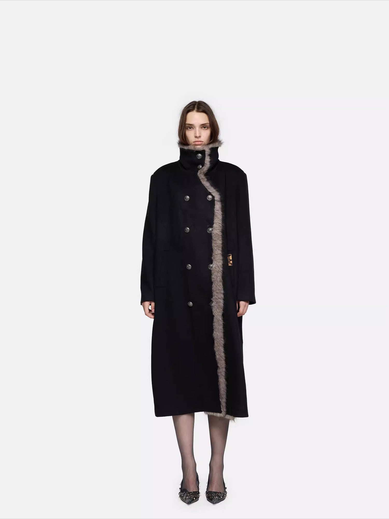 Detachable Fur Collar Wool-Blend Coat