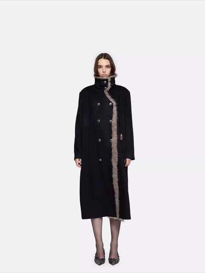 Detachable Fur Collar Wool-Blend Coat