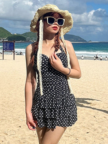 Polka Dot Skirted One-piece Swimsuit