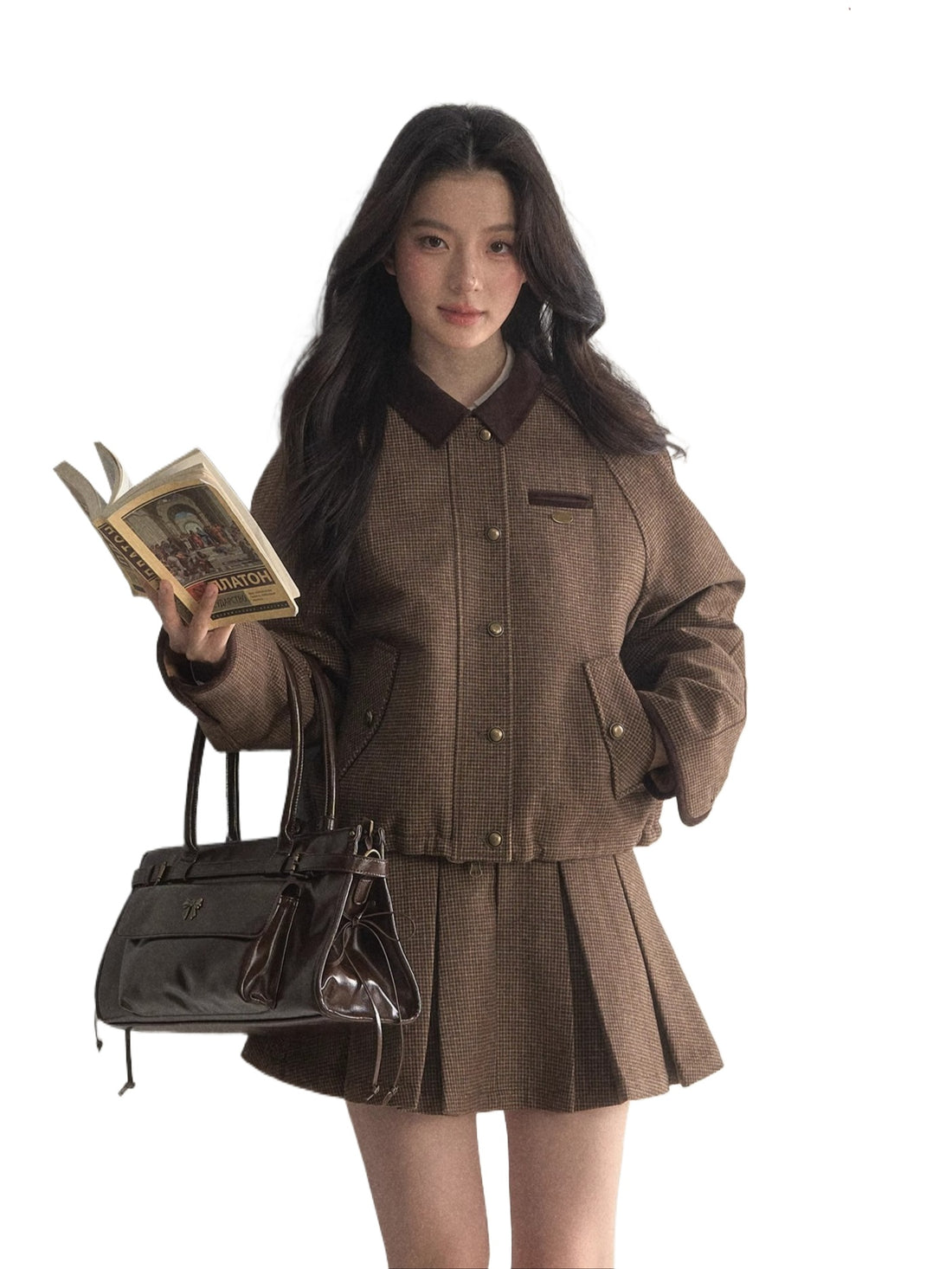 Reversible Houndstooth Jacket &amp; Skirt Set