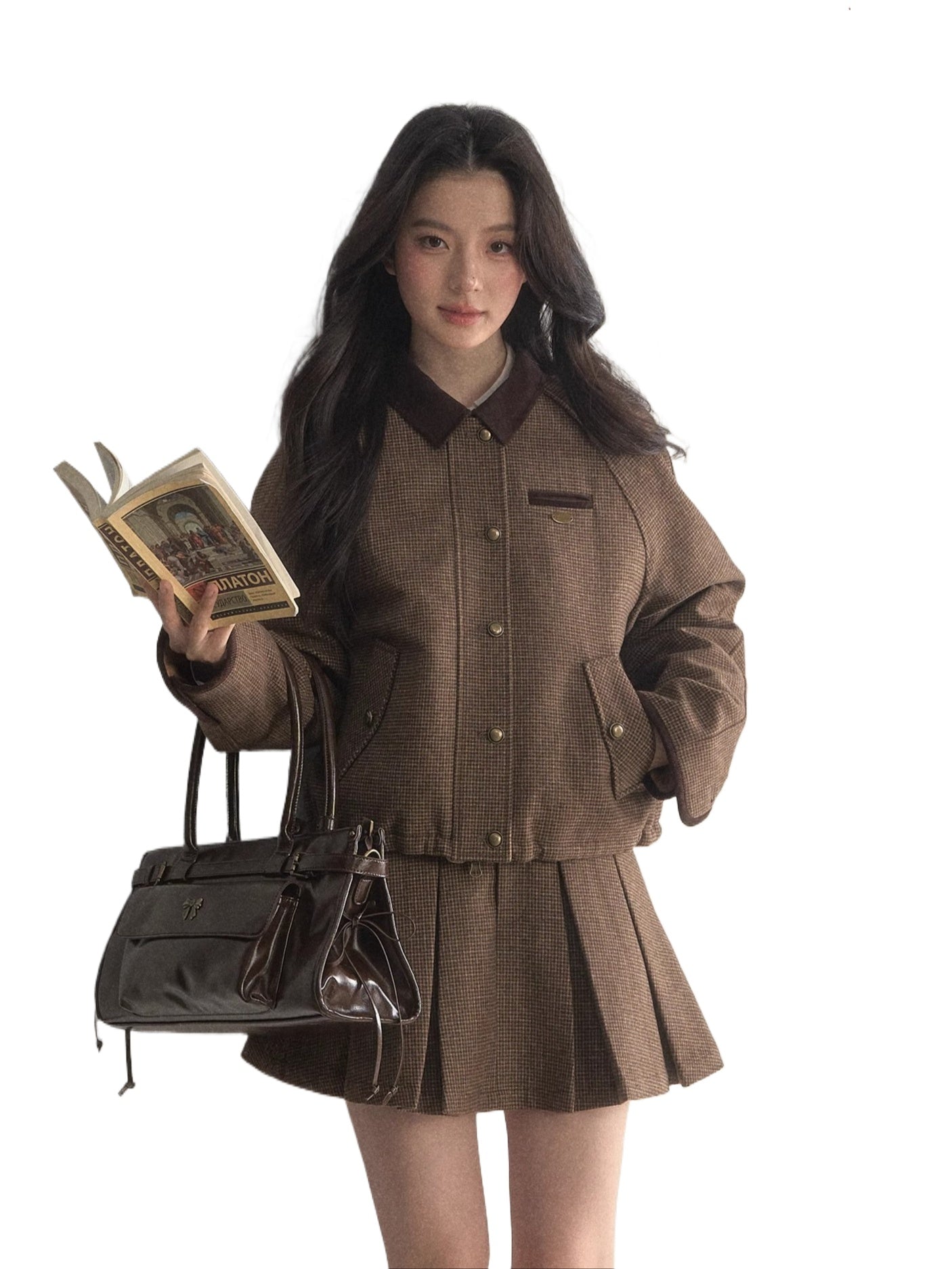 Reversible Houndstooth Jacket &amp; Skirt Set