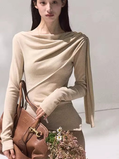 Draped Wrap-Neck Slim-Fit Knit Base Layer