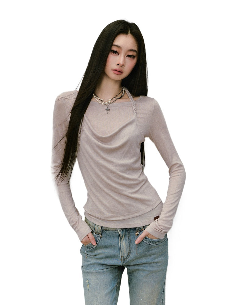 Fake Two-Piece Knit Long-Sleeve Blouse - CHINASQUAD