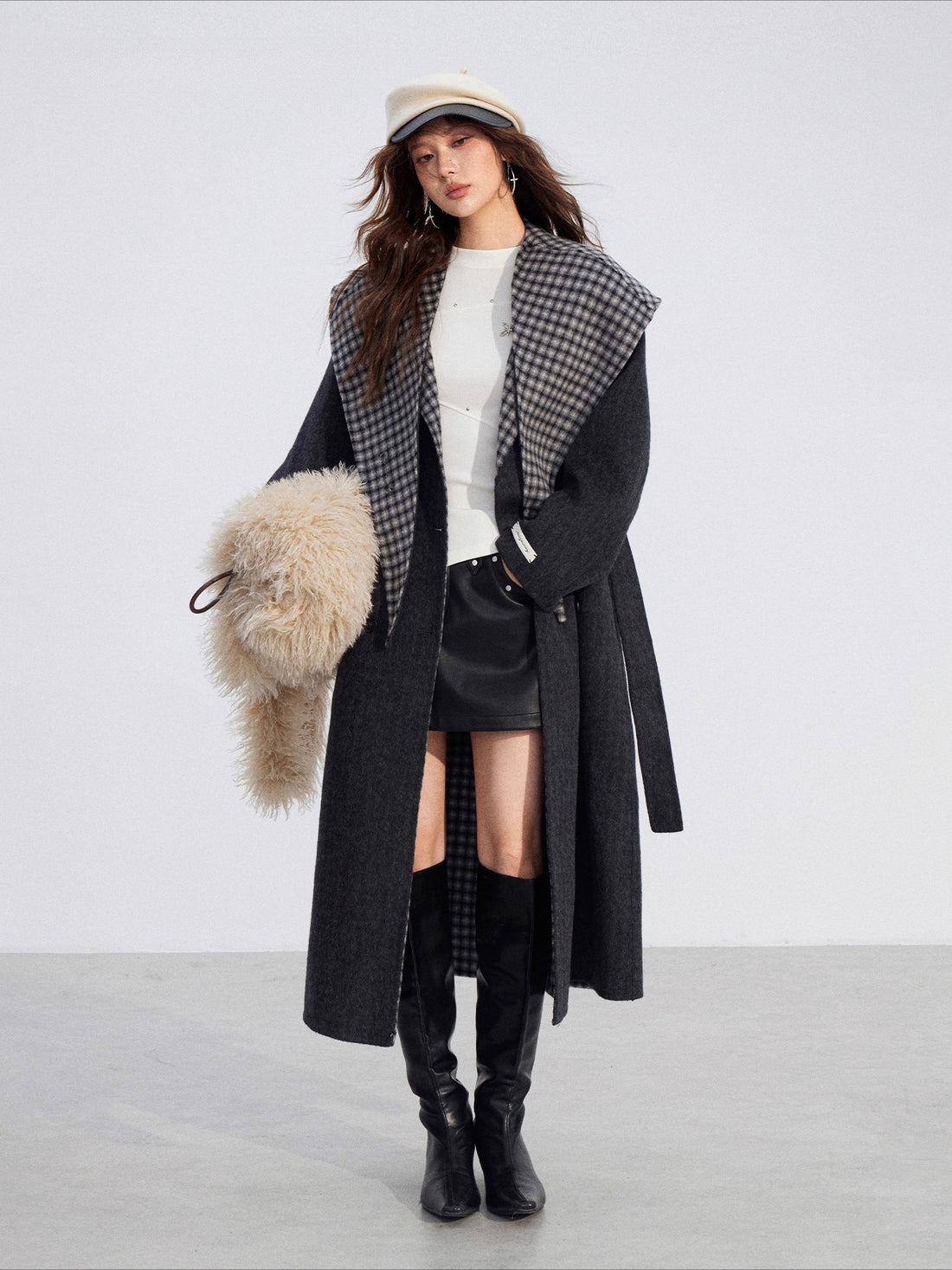 Plaid Wool-Blend Double-Faced Coat