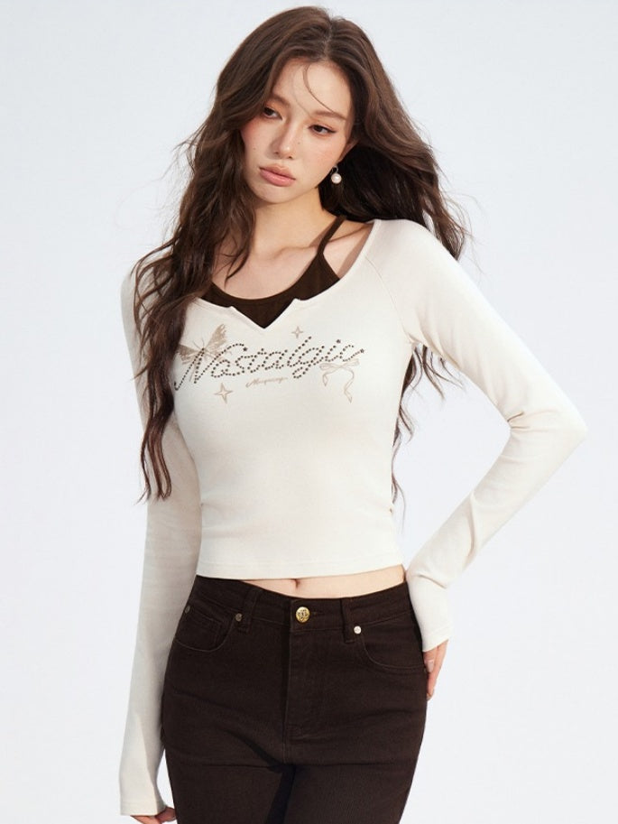 Butterfly Print Layered Slim-Fit T-Shirts