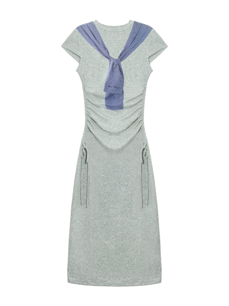 Printed Side Gathered Tie Dress - CHINASQUAD