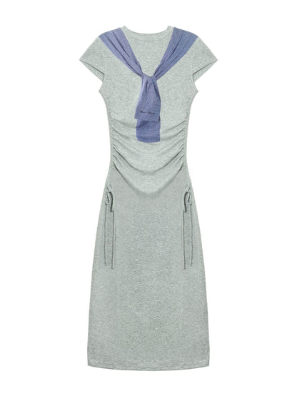 Printed Side Gathered Tie Dress - CHINASQUAD