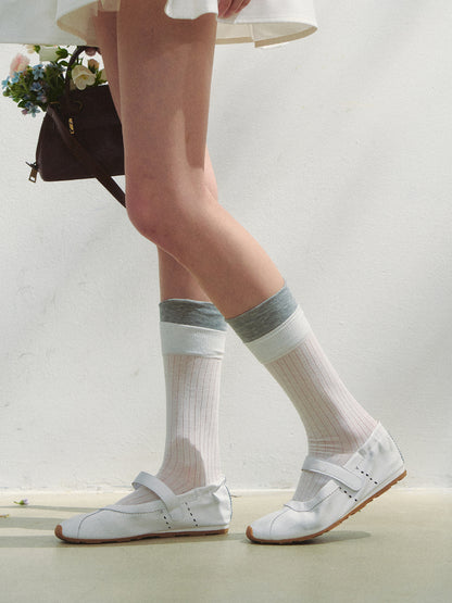 Color Block Miu Style Mid-Calf Socks