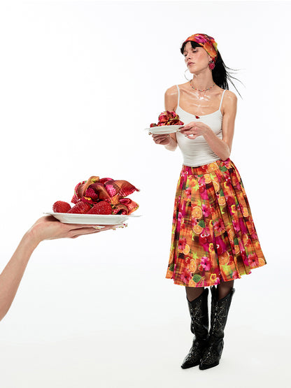 Fruit Printed Low-waist A-line Skirt - CHINASQUAD