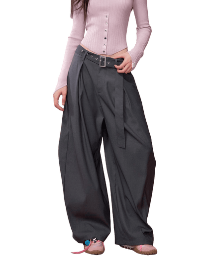 Tailored Drape Wide-Leg Suit Trousers
