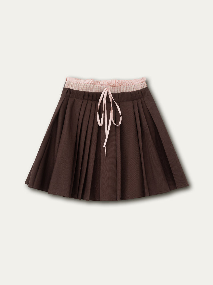 Brown &amp; Navy College Pleated Skirt - CHINASQUAD