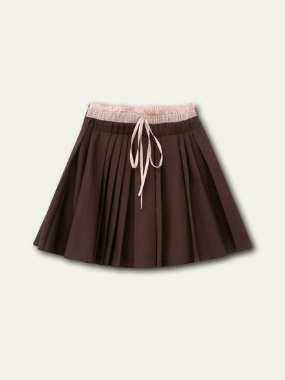Brown &amp; Navy College Pleated Skirt - CHINASQUAD