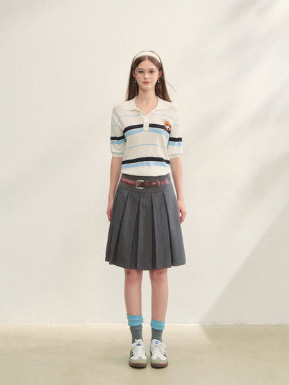 Embroidered Striped Knitted Short-sleeve Polo Shirt - CHINASQUAD