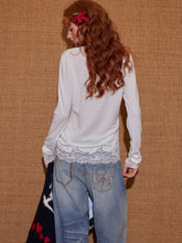 Lace-Paneled Round-Neck Long-Sleeve T-Shirt - CHINASQUAD