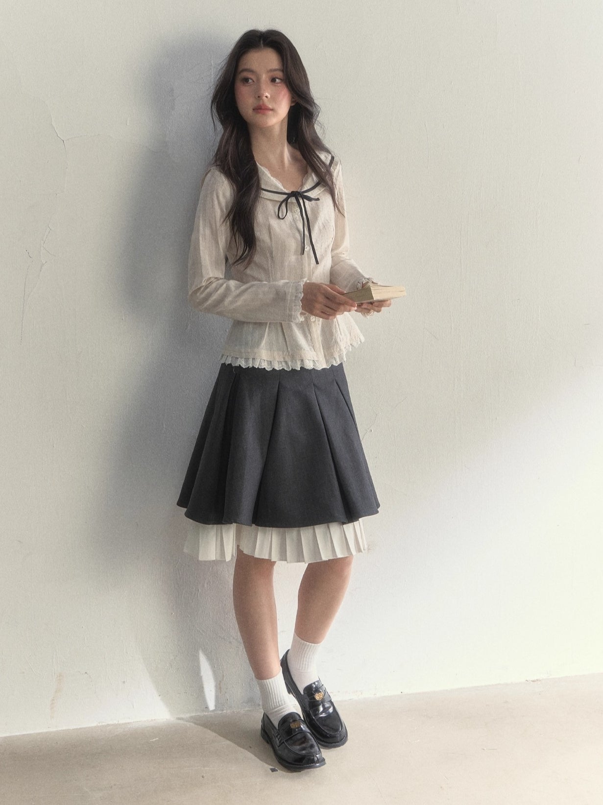 Nautical Texture Beige Fitted Blouse