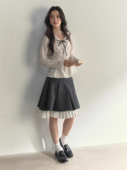 Nautical Texture Beige Fitted Blouse