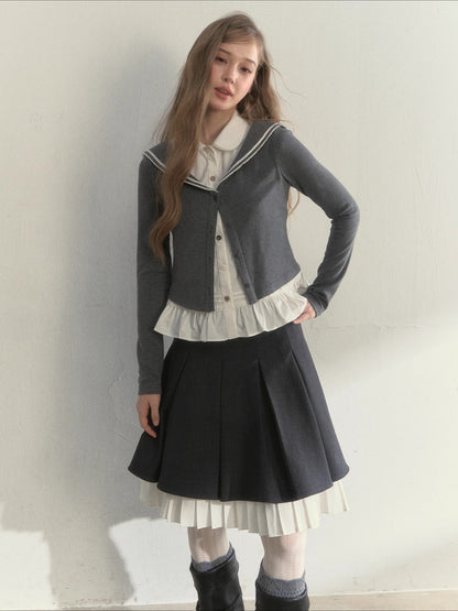 Sailor Collar Academia Style Layered Knit Blouse