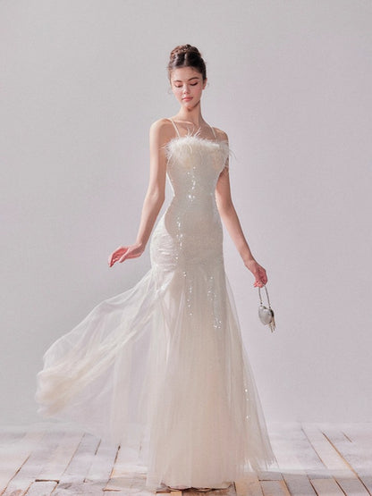 Starlit Pearl Sequin Mesh Mermaid Gown