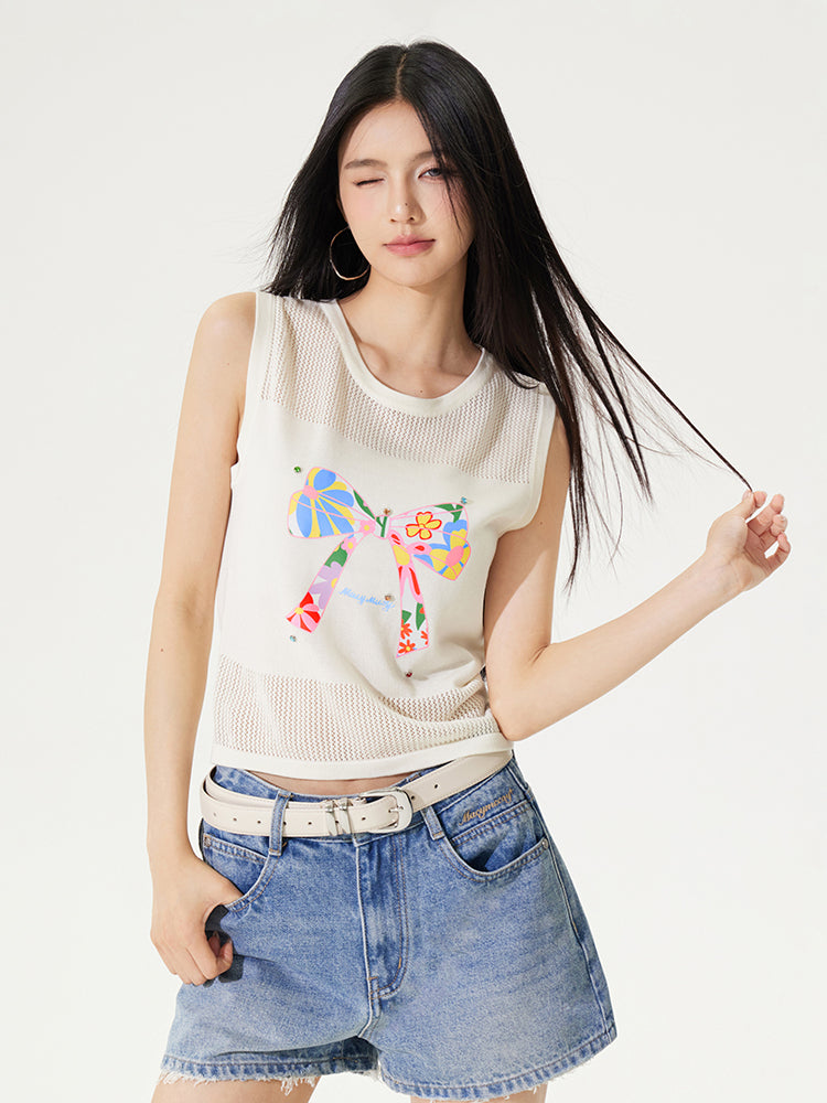 Bowknot Hollow Out Tencel Tank Top - CHINASQUAD