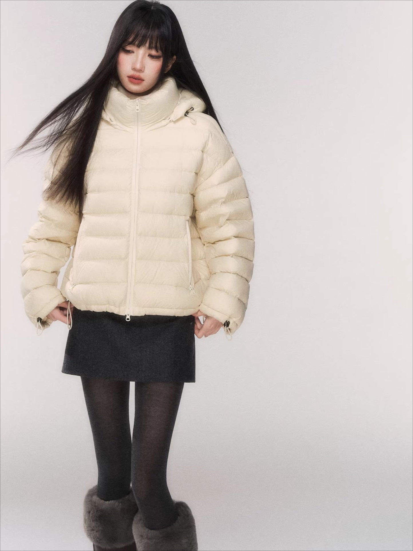 White Duck Down Hooded Puffer Jacket