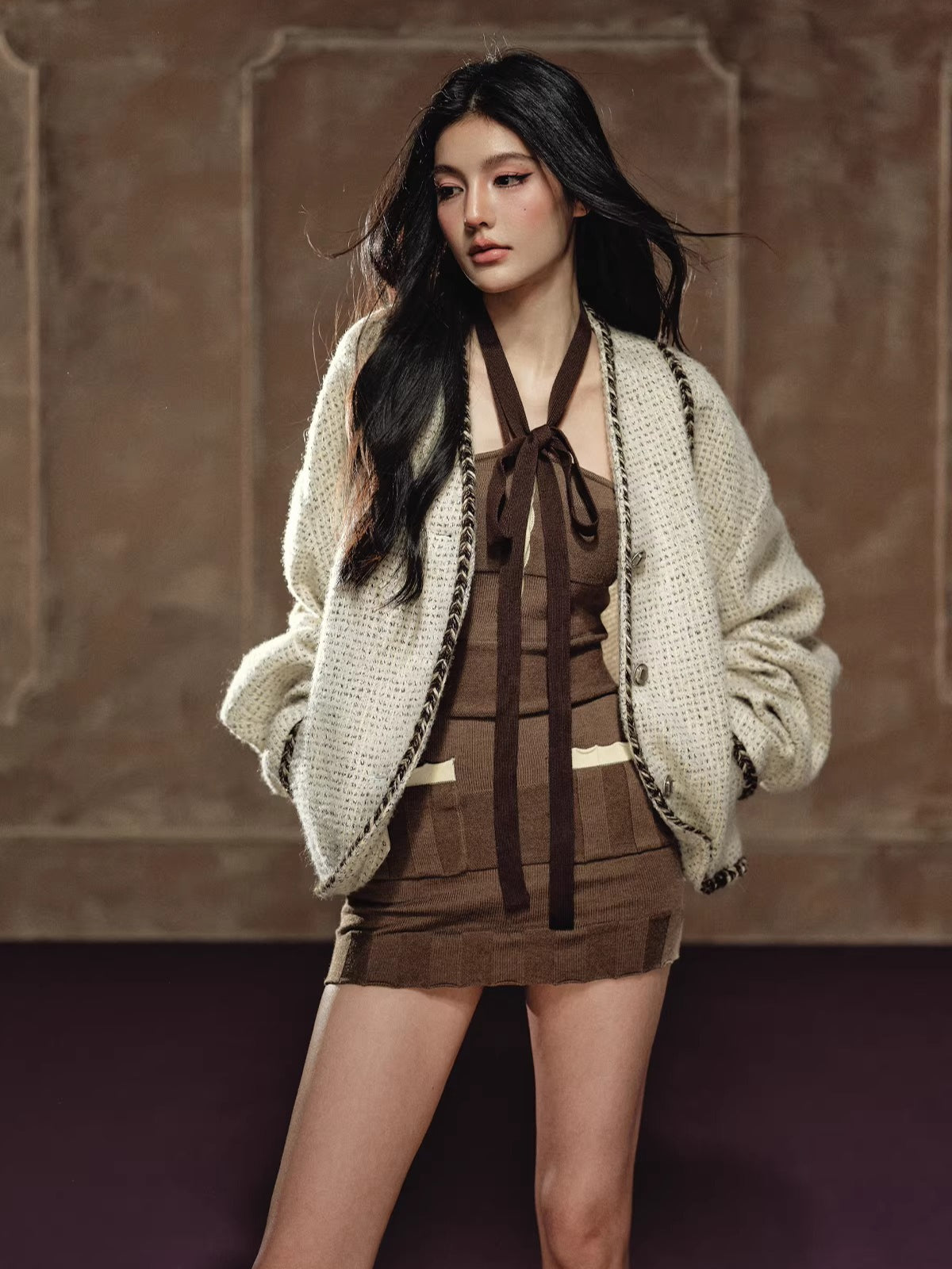 Wool-Blend Batwing Cardigan Jacket