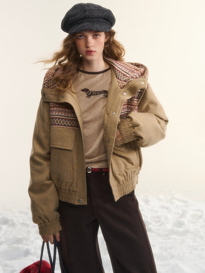 Wool-Blend Hooded Down Jacket