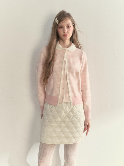 Sweet Pink Gingham Doll Collar Knit Cardigan