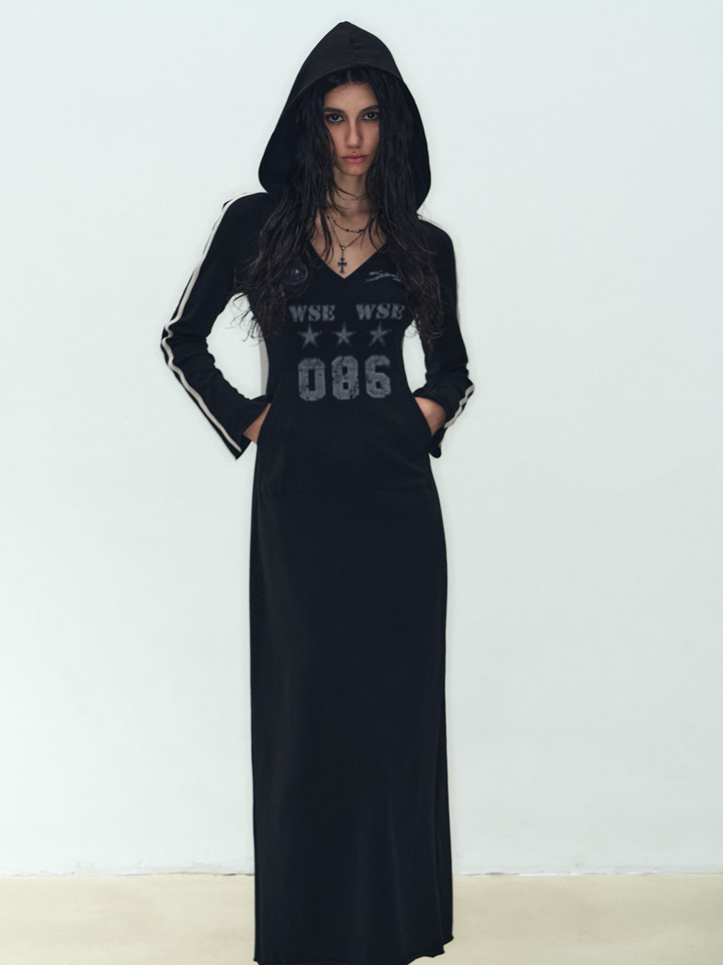 Black Hooded Slim Dress