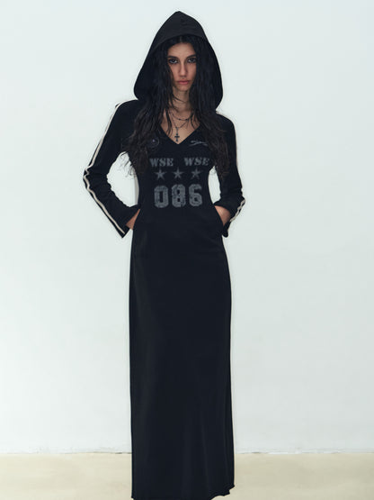 Black Hooded Slim Dress