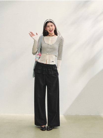 Two-piece Double-layer Ruffle Tie Straight Pants - CHINASQUAD