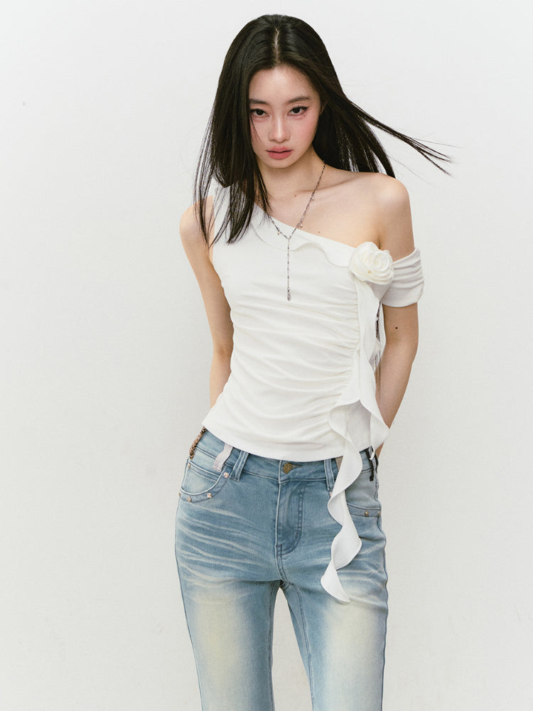 3D Floral Asymmetric Lyocell T-shirt