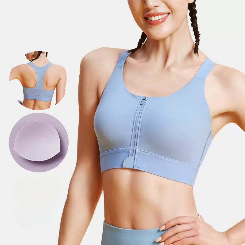 Integrated Molded Cups Front Zip Sports Bra