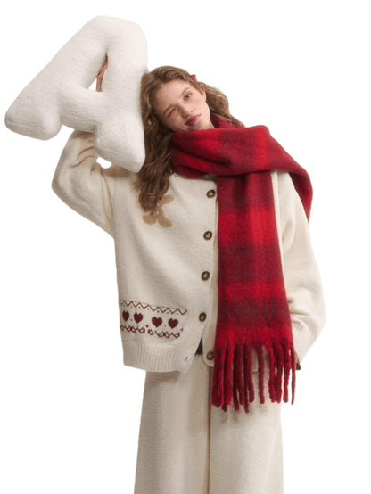 Vintage Wool-Blend Red Plaid Scarf