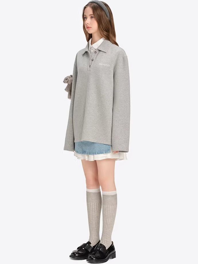 Polo-Collar Long-Sleeve T-Shirt