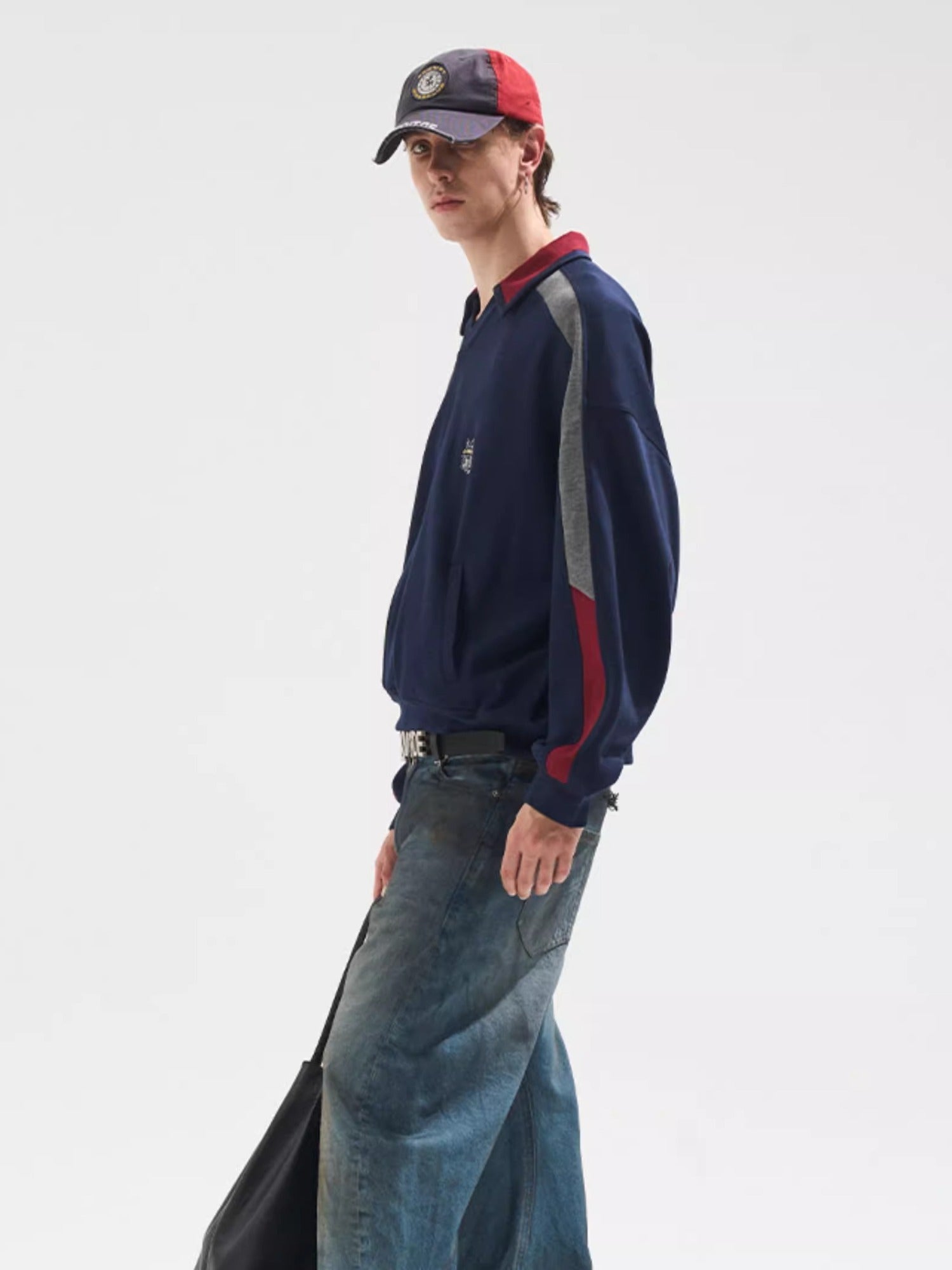 Contrast Panel Embroidered Polo Sweatshirt