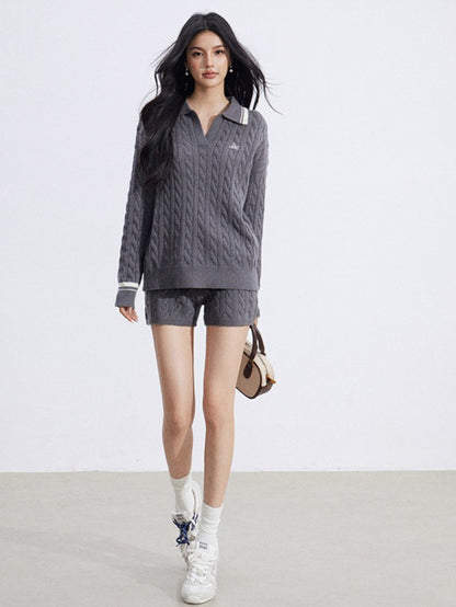 Color-Block Knit Top and Shorts Two-Piece Set