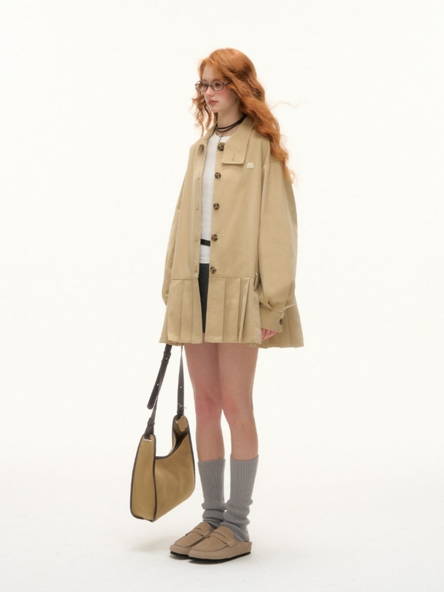 Detachable Bunny-Ear Pleated Trench Coat