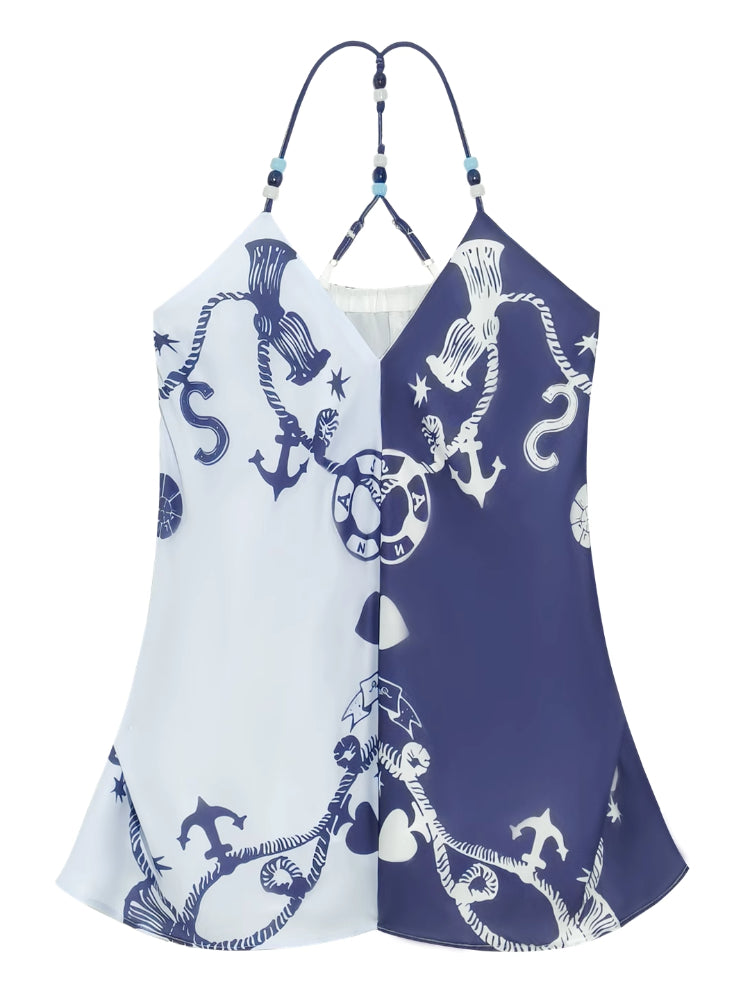 V-Neck Contrast Bead Camisole Tank Top - CHINASQUAD