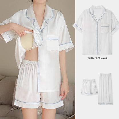 Short-sleeved Silk-like Home Loungewear Set